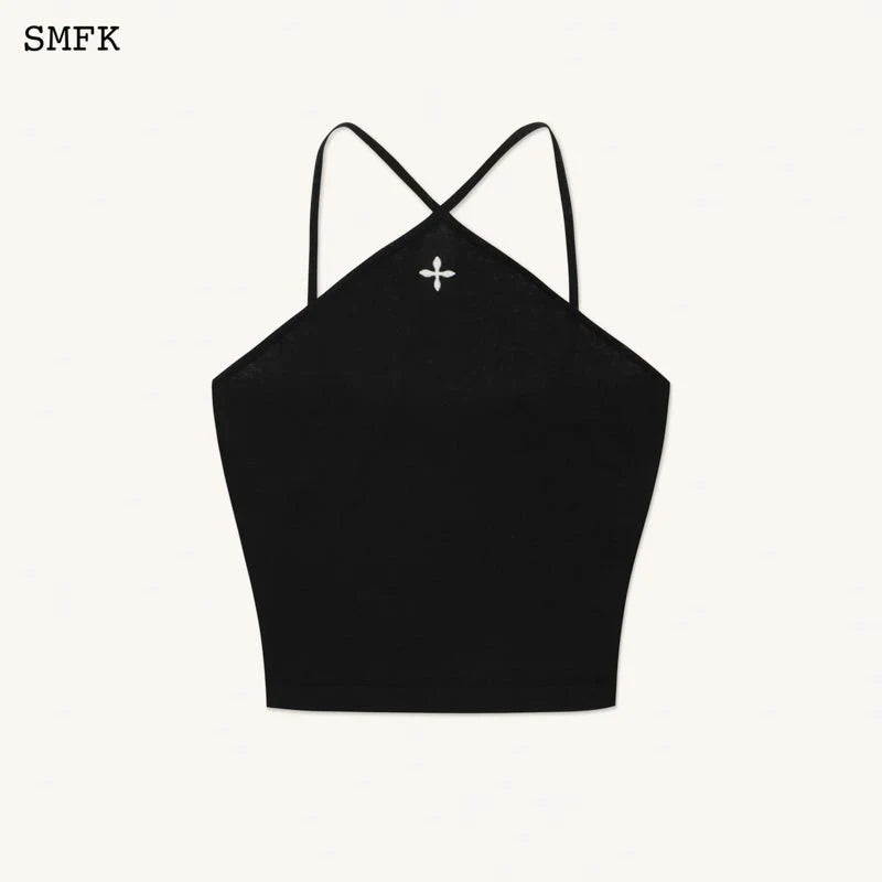 TEMPLE TRADITIONAL BLACK KNITTED CROSS SLING TOP