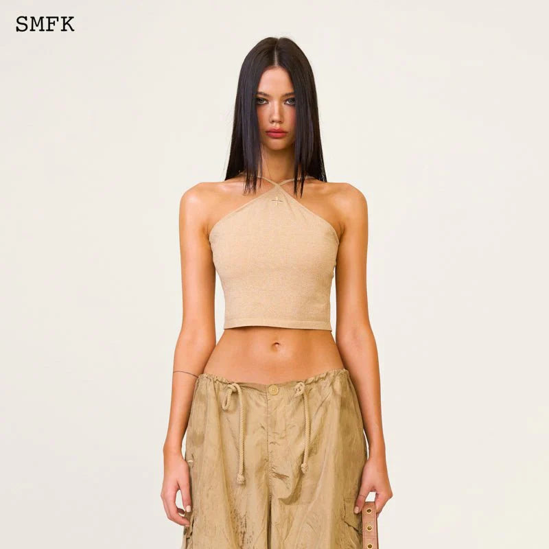 TEMPLE TRADITIONAL KNITTED CROSS SLING TOP SAND