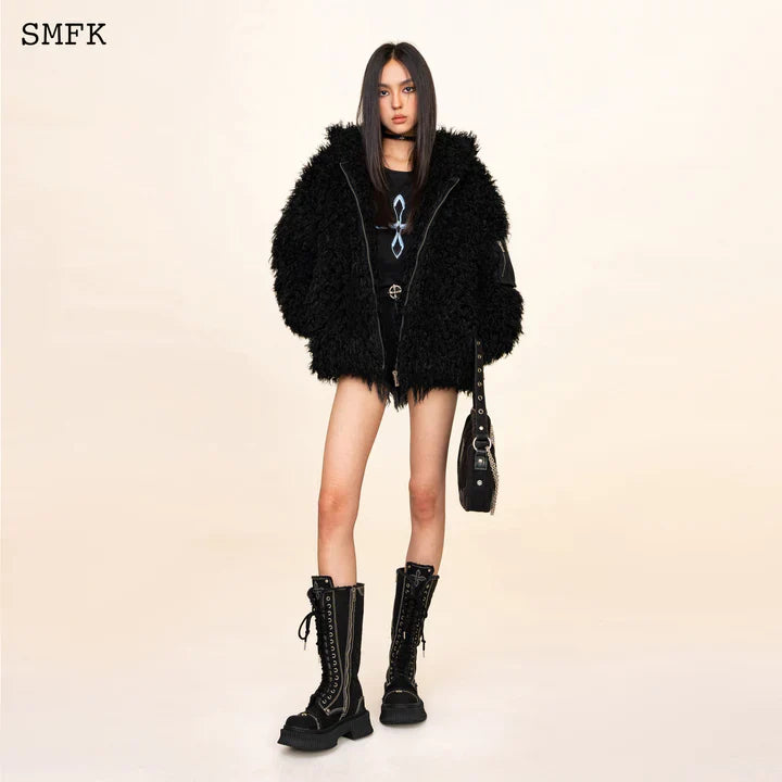 WILDWORLD ADVENTURE OUTDOOR FAUX FUR HOODIE IN BLACK CF002B1