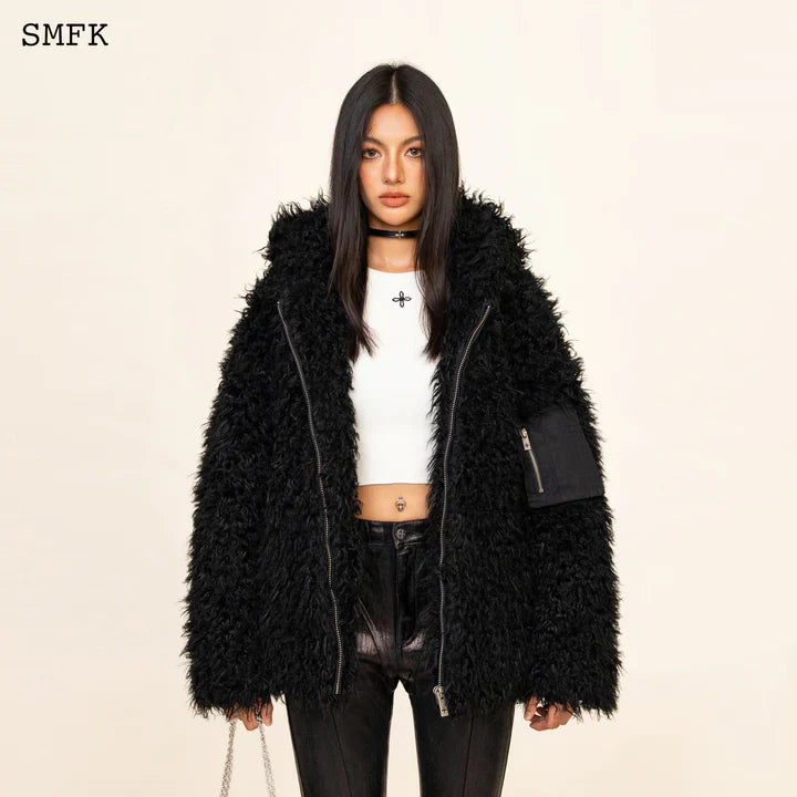 WILDWORLD ADVENTURE OUTDOOR FAUX FUR HOODIE IN BLACK CF002B1