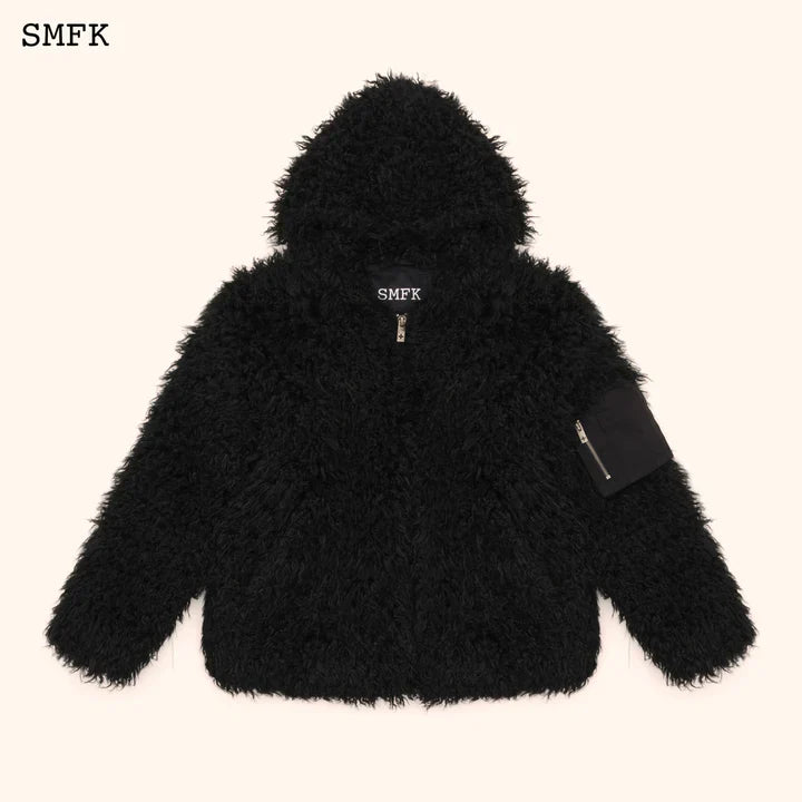 WILDWORLD ADVENTURE OUTDOOR FAUX FUR HOODIE IN BLACK CF002B1