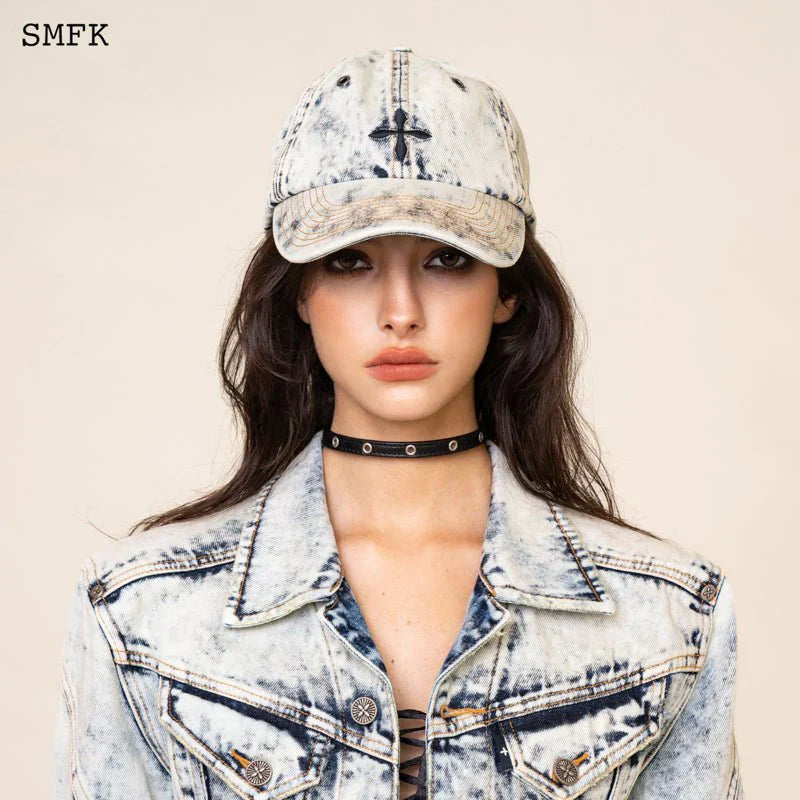 SMFK WILDWORLD CROSS DENIM CREAM BASEBALL CAP H0003CW