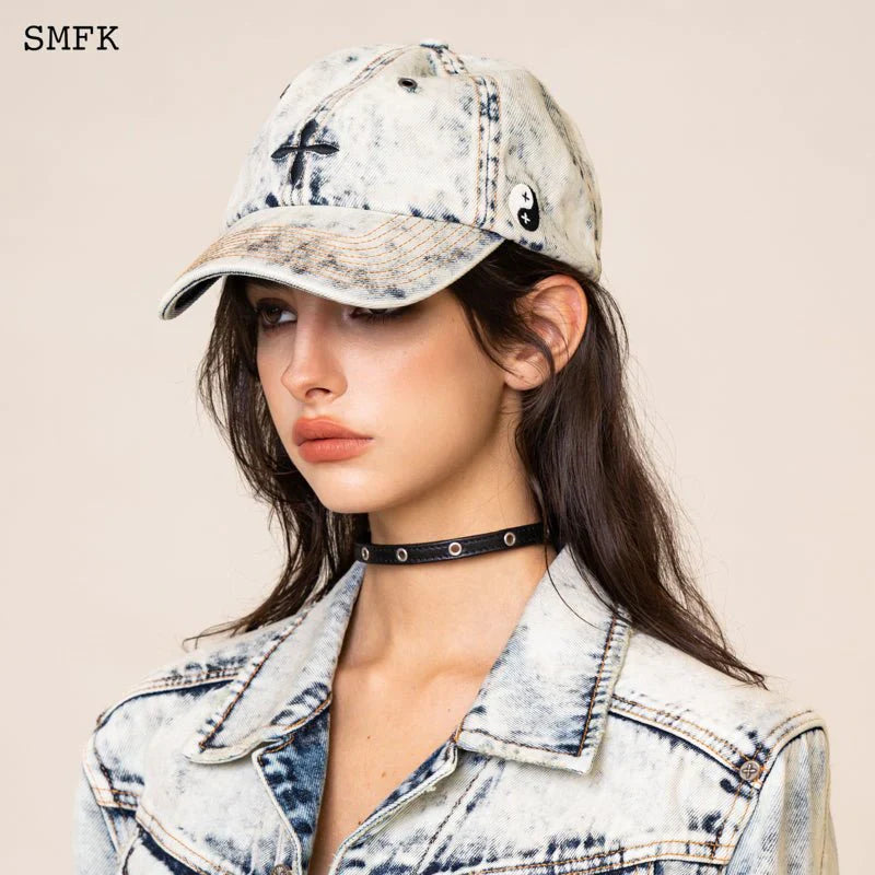 SMFK WILDWORLD CROSS DENIM CREAM BASEBALL CAP H0003CW
