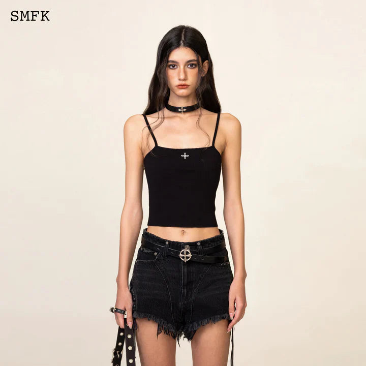 WILDWORLD CROSS RIDING KNITTED VEST TOP IN BLACK UTK05B1