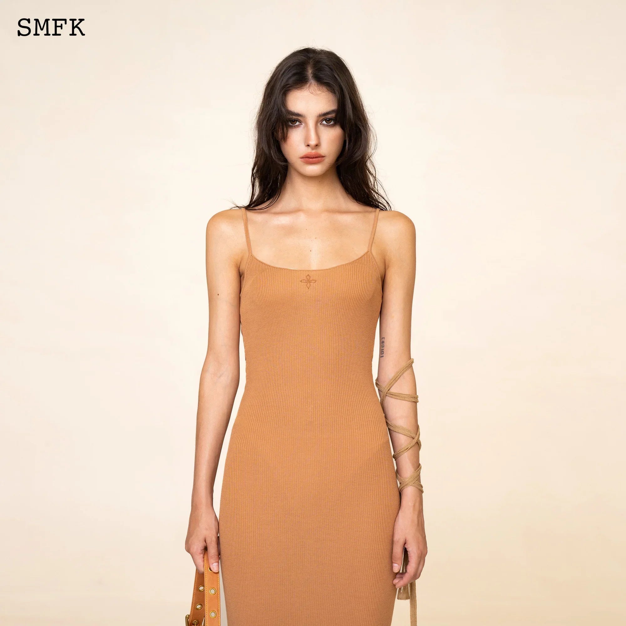 SMFK  WILDWORLD MERMAID KNITTED SILK BRACE DRESS IN KHAKI