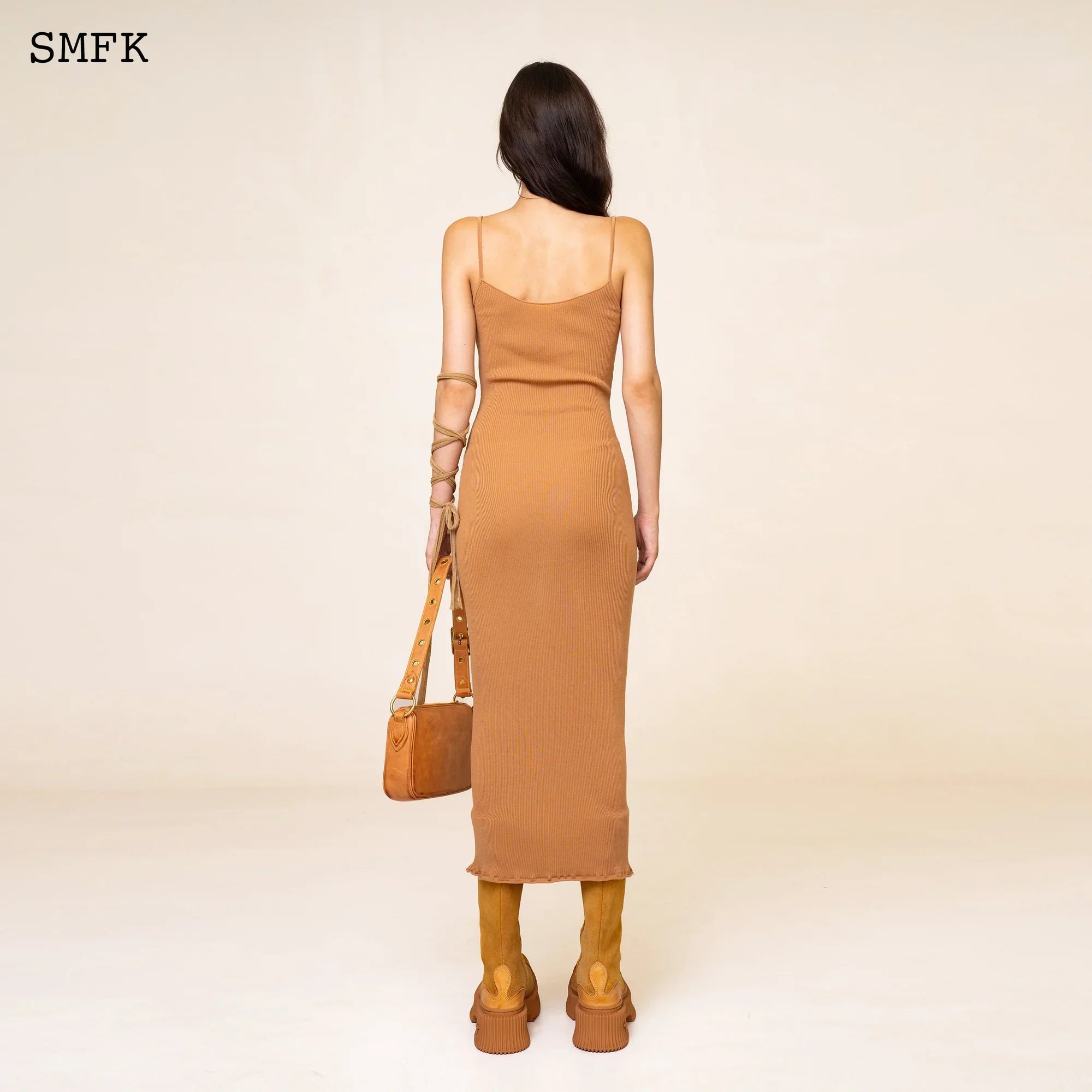 SMFK  WILDWORLD MERMAID KNITTED SILK BRACE DRESS IN KHAKI